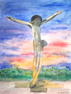 Risen Christ Watercolor painting, Medjugorje